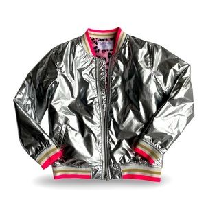 Rockets of Awesome Girls Sparkella’s Bomber Jacket, Size 14, Silver Metallic